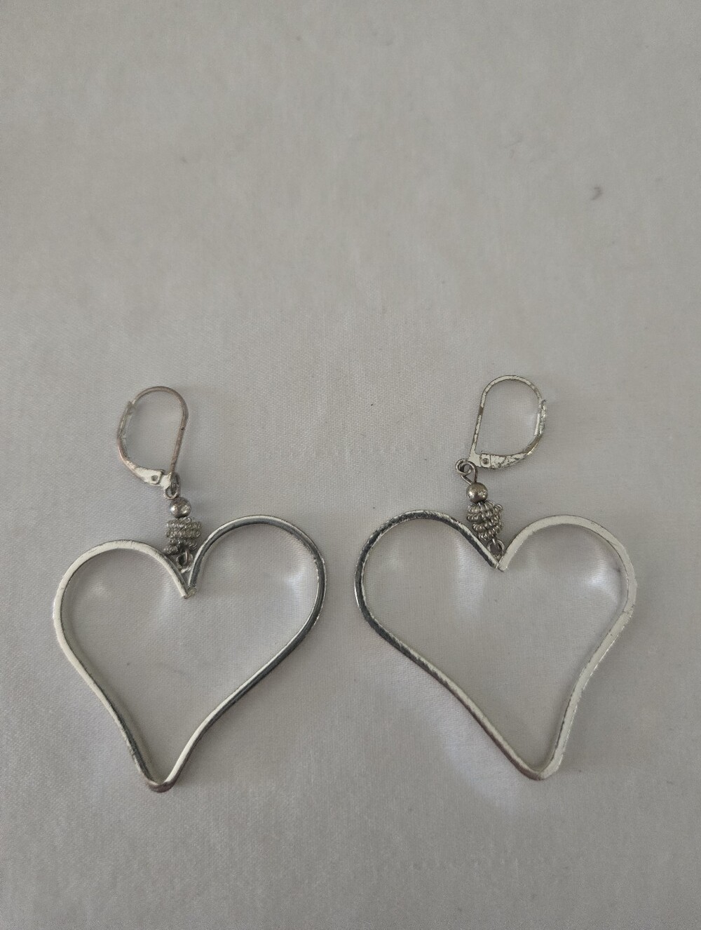 Silvertone Heart Outline Drop Earrings
